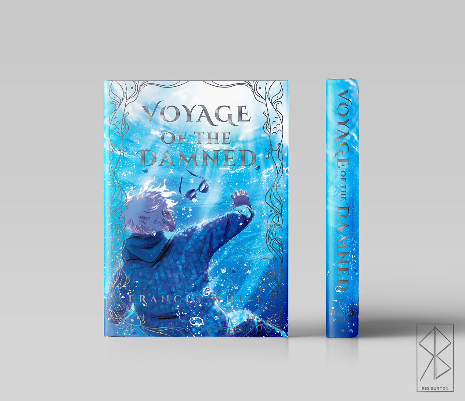 Mockup of Voyage of the Damned by Frances White. The title and design elements would be in silver foil.